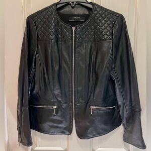 Zara Black Faux Leather Collarless Zipfront Jacket